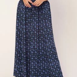 Moomaya Blue & White Floral Print Skirt-image-60