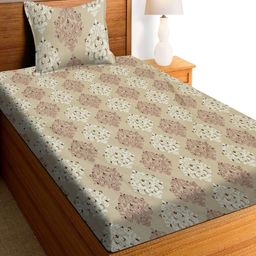 Aura Beige Floral Printed 144 TC Microfiber Single Bedsheet Set 1.52 m x 2.28 m-4