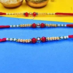 MANSIYAORANGE Set Of 3 AD Stones Studded & Beaded Cotton Thread Rakhi-45