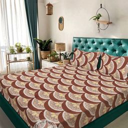 Myntra Elegant Homes Brown & Beige Floral 300TC Fitted Double King Bedsheet Set-2.5mX2.25m-image-78