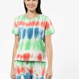 Sweet Dreams Multicolored Cotton Tie & Dye T-Shirt & Shorts Set-image-85