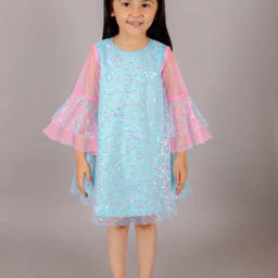 Lil Drama Kids Sky Blue Embellished Dress-picture-23