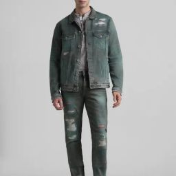 Jack & Jones Light Olive Regular Fit Distressed Denim Jacket-45