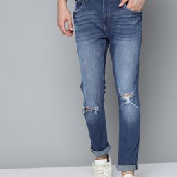 Mast & Harbour Men Blue Skinny Fit Slash Knee Light Fade Stretchable Jeans-image-47