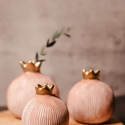 ArteCasa Red & Gold Toned 3 Pieces Pomegranate Glory Striped Flower Vases-image-22