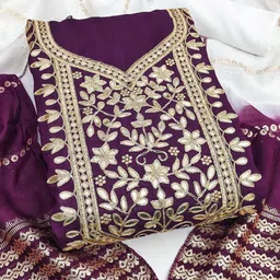 KALINI Embroidered Art Silk Unstitched Dress Material-image-92