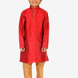 Pro-Ethic Style Developer Kids Red & Beige Printed Full Sleeves Kurta with Pyjamas-16