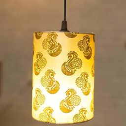 Homesake Gold Febric Leaf Hanging Cylinder Lamp Shade-image-8