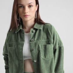Only Green Cotton Relaxed Fit Cropped Jacket-39
