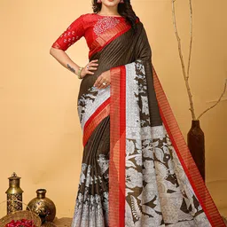 HERE&NOW Kalamkari Printed Woven DesignBanarasi Saree-picture-51