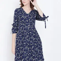 DODO & MOA Navy Printed A-Line Dress-picture-37