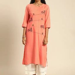 Blissta Peach Embroidered Straight Kurta-image-85