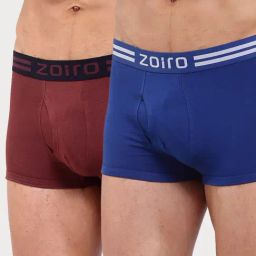 Zoiro Bitter Chocolate & Dark Blue Cotton Regular Fit Trunks - Pack Of 2-image-14