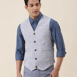 Fabindia Grey Slim Fit V Neck Waistcoat-image-3