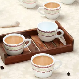 Larah by BOROSIL White & Brown 6 Pieces Printed Opalware Glossy Cups And Mugs 140ML-image-18