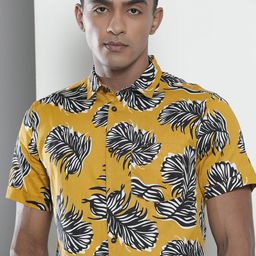 The Indian Garage Co Men Mustard Regular Fit Conversational Opaque Printed Casual Shirt-image-58