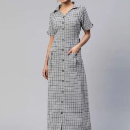 Cottinfab Black Cotton Chequered Shirt Dress-picture-11