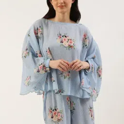 Clt.s Blue Floral Print Top With Shorts-image-17
