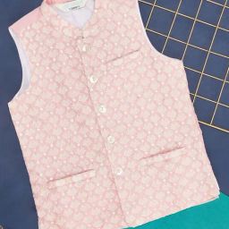 Indus Route by Pantaloons Kids Pastel Pink Embroidered Waistcoat-image-89