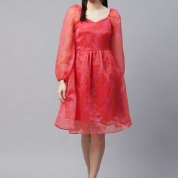plusS Pink Floral Sweetheart Neck A-Line Dress-picture-38