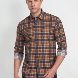 Arrow Sport Brown Cotton Slim Fit Checks Shirt-picture-30