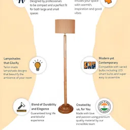 Devansh Brown & Beige Drum Shape Floor Lamp With Wooden Base-29