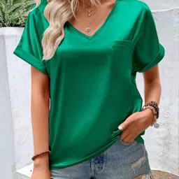 StyleCast x Revolte Women V-Neck Raw Edge T-shirt-image-86