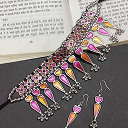 PUJVI Mirror Studded & Beaded Jewellery Set-image-25