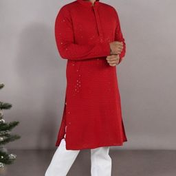 Atly Men Embroidered Regular Sequinned Kurta with Pyjamas image 3