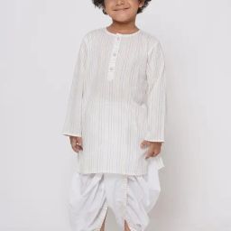 Little Bansi Kids White Striped Full Sleeves Kurta with Dhoti-picture-4
