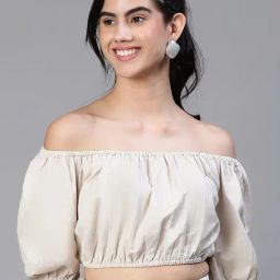Oxolloxo Beige Cotton Regular Fit Crop Top-image-55