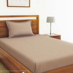Bianca Hilton Brown Cotton 210 TC Single Bedsheet with Pillow Cover and Pillow-picture-3