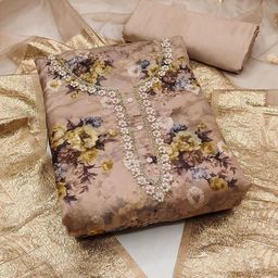 SAINOOR Floral Embellished Beaded Organza Semi-Stitched Dress Material-image-29