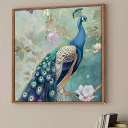 Art Street Blue & White 1 Piece Peacock Birds and Animals Canvas Wall Art-image-9