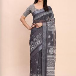 KALINI Zari Linen Blend Block Print Saree-image-20