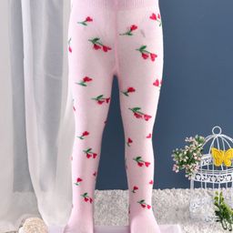 Mustang Footed Tights Floral Design - Light Pink-image-48