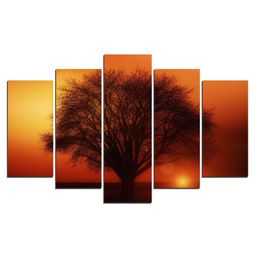 WENS Sunset Tree Reflection  5 Pieces Laminated Wall Art Panels  -  Multicolor-image-78