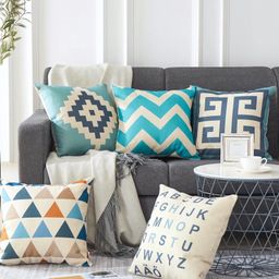 Elementary Fine Polyester Cushion Covers Abstract Theme Pack of 5 - Blue-image-23