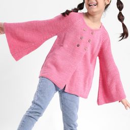 Babyhug 100% Acrylic Knit Full Sleeves Solid Color Shrug - Dark Pink-image-4