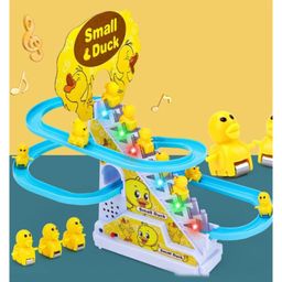 AKN TOYS Duck Slide Toy Set Funny Automatic Stair Climbing Ducklings Cartoon Race Track Set Little Lovely Duck Slide Toy Escalator Toy with Lights & Music - Yellow-11