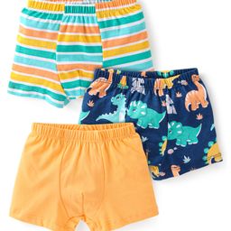 Babyhug 100% Cotton Knit Dino Printed Trunks Pack of 3 - Orange & Blue-image-36