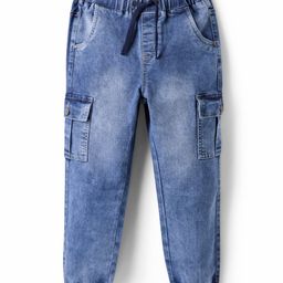 Pine Kids Ankle Length Washed Denim Jeans with Cargo Pocket - Blue-picture-37
