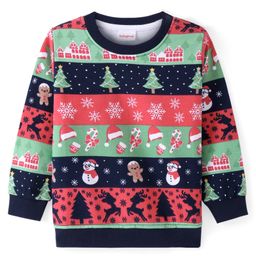 Babyhug Cotton Knit Full Sleeves Sweatshirt With Snowflake Print - Multicolor-image-0