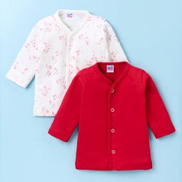 Ben Benny 100% Cotton Knit Full Sleeves Front OpenVests Solid & Floral Print Pack of 2 - Red & White-picture-10