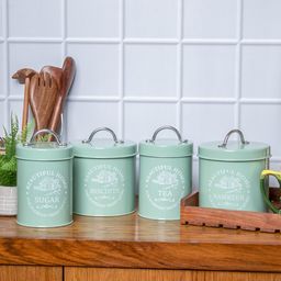 VONCASA Tea & Sugar Jar (Each 850 ml) + Biscuits & Namkeen Jar (Each 1300 ml) - Green, Set Of 4-11
