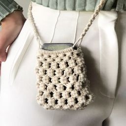 Aamivi Knitted Macrame Sling Bag, Mobile side bag, Mobile shoulder bag, Crossbody bag, mobile phone bag - (Ivory/Offwhite)-image-6