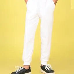 Nusyl Cotto Blend Regular Fit  Solid Track Pants - White-picture-0