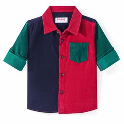 Babyhug Full Sleeves Color Blocked Corduroy Shirt - Red Navy & Green-image-95