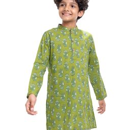 Pine Kids Cotton Woven Full Sleeves Floral Printed Kurta - Olive Green-image-89