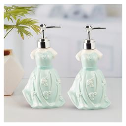 KOOKEE Ceramic Soap Dispenser for handwash for Bathroom, Green, (Set of 2) (10912)400 ml-22